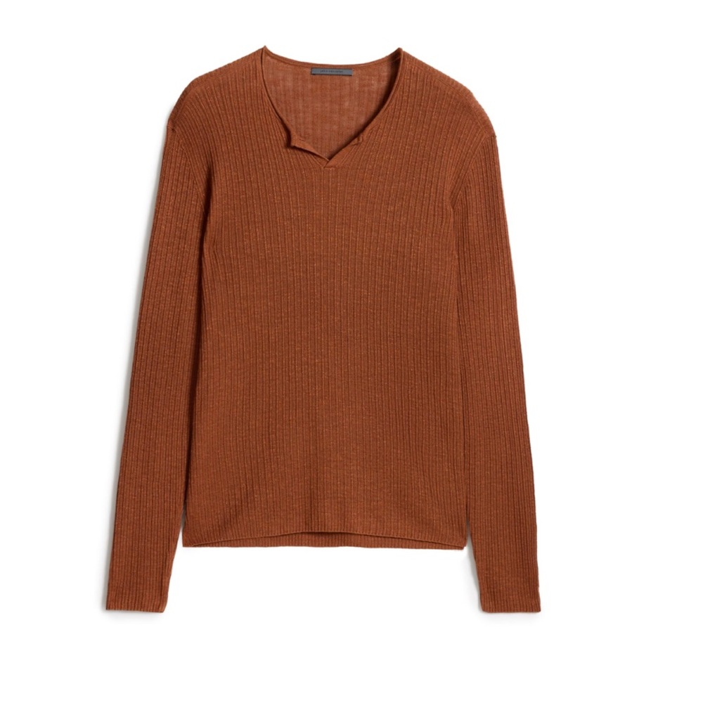John Varvatos Men's Rust Brown Ribbed V-Neck Sweater